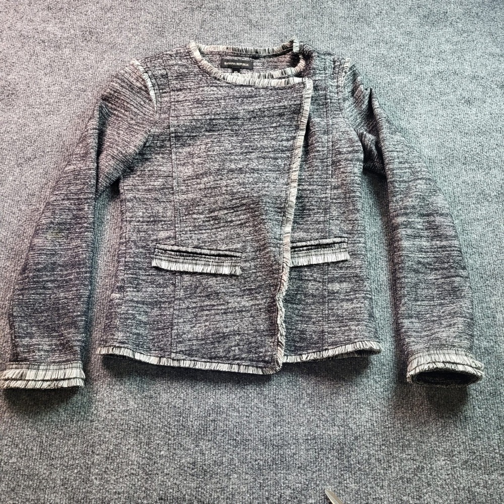 Banana Republic XS Tweed Fringed Asymmetrical Button Front‎ Blazer Jacket